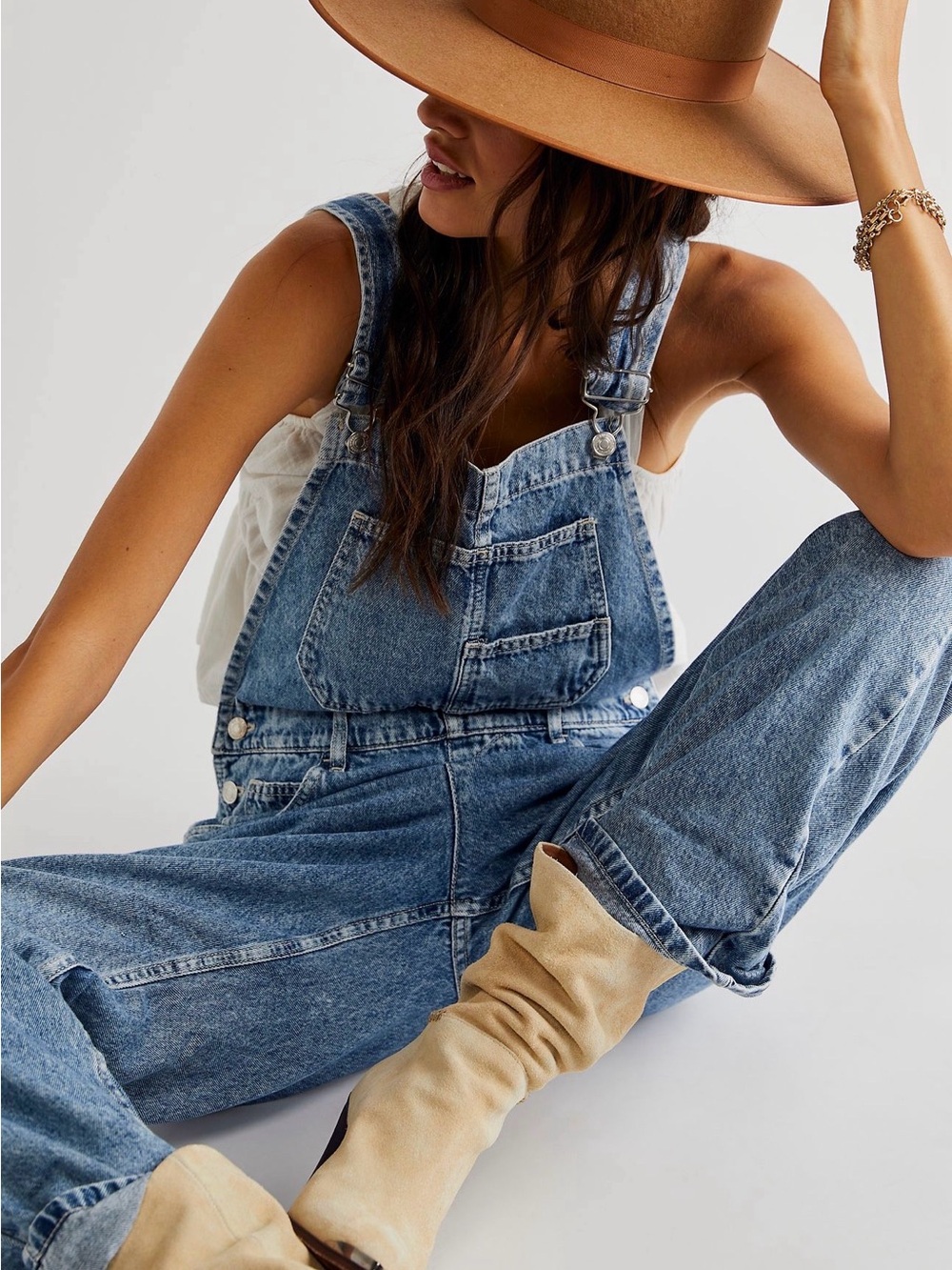WE THE FREE Ziggy Denim Overalls Powder Blue